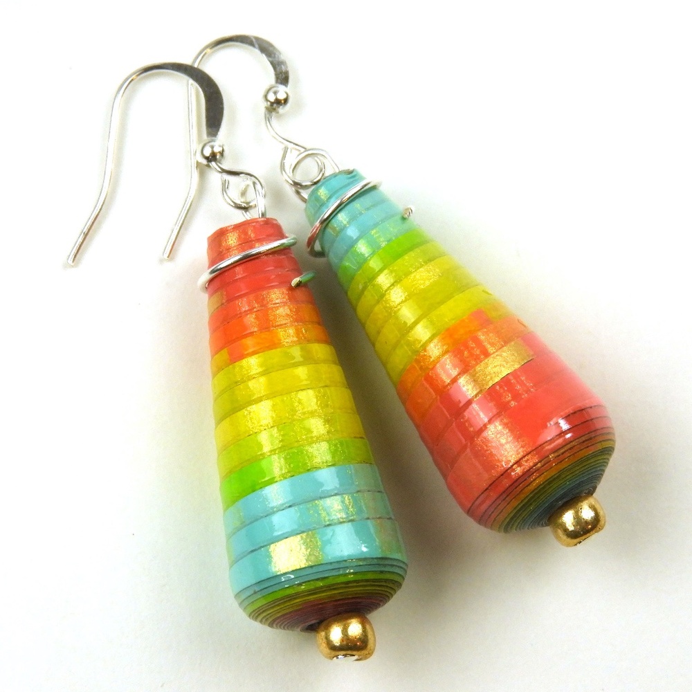 Beach Vibes Eco-Friendly Upcycled Paper Bead Earrings